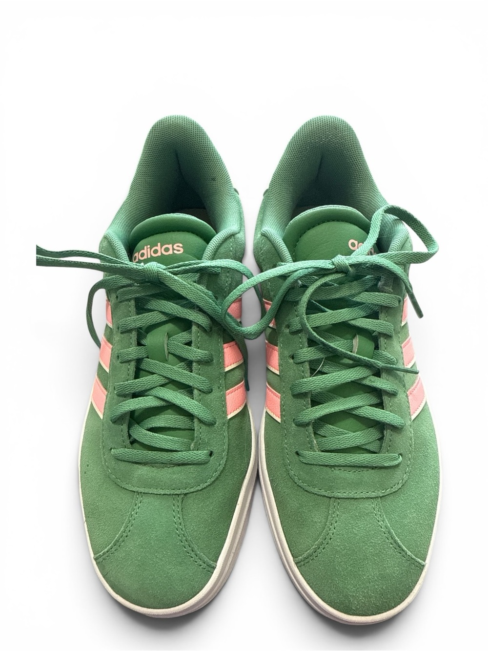 Adidas VL Court Bold Suede Platform Sneakers Green w/ Pink Stripes Women Sz 9.5 - Picture 5 of 8